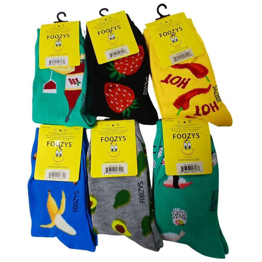 Foozys 6 Pair Foodie Sock Bundle  Women Banana Suchi Strawberry Wine Pepper #D42 - Picture 6 of 6
